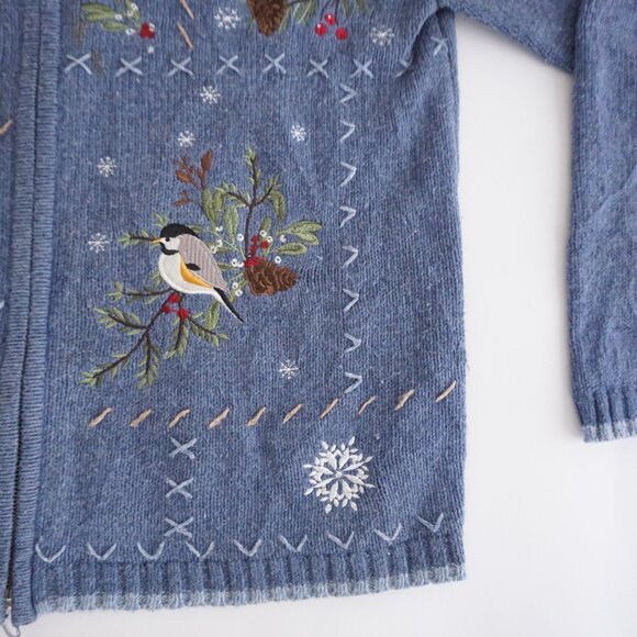 Vintage Croft & Barrow Bird Embroidered Zip Cardigan Grandmacore Cottagecore S - Picture 5 of 10